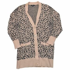 J.Crew Leopard Print Long Cardigan Cotton Merino Wool Size S